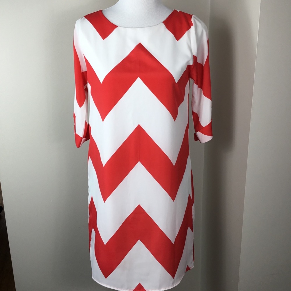 Anthropologie Everly‎ Red & White Chevron Dress.